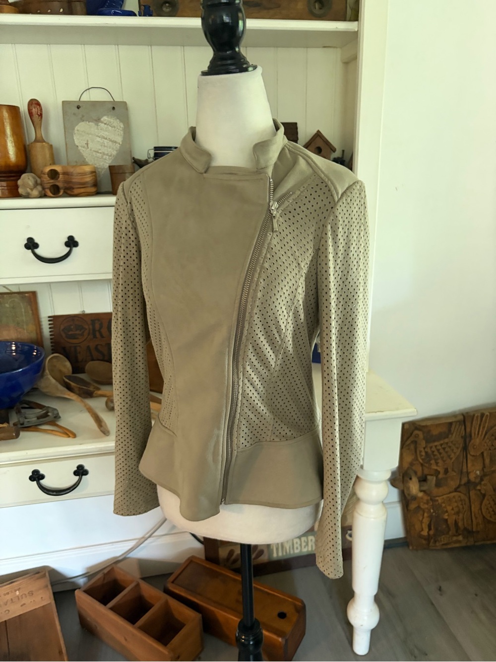 Iris Setlakwe Women’s Taupe Perforated Asymmetrical Zip Jacket